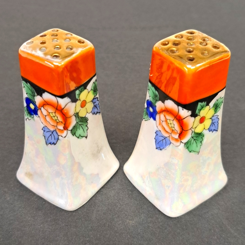 Vintage lusterware set of salt and pepper shakers made in Japan